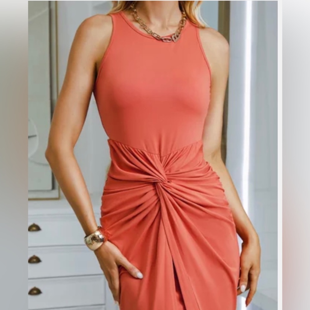 Crew Neck Regular Fit Urban Ruched Knot Front Dress - Picture 4 of 5